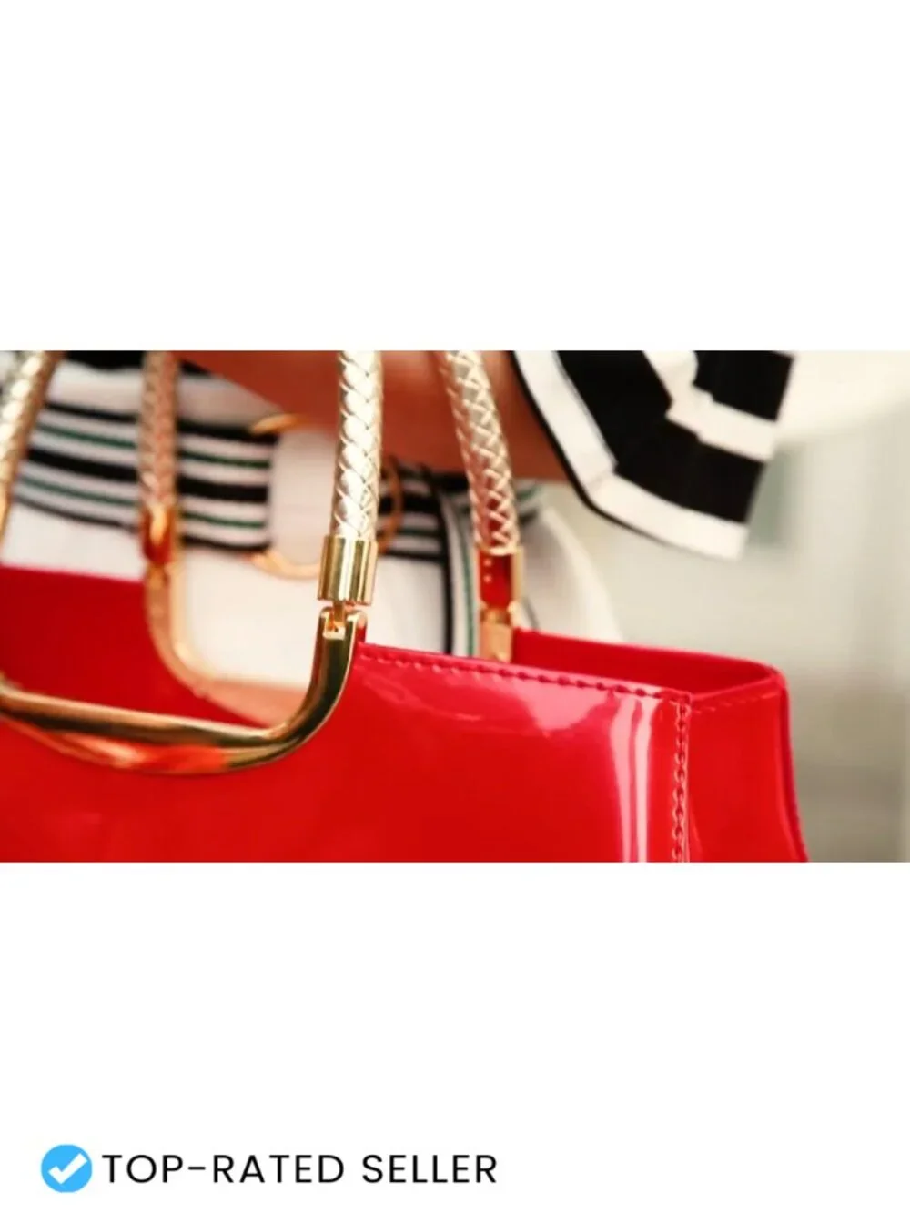 Faux Patent Leather Top-Handle Satchel Tote Structured Shoulder Bag Evening